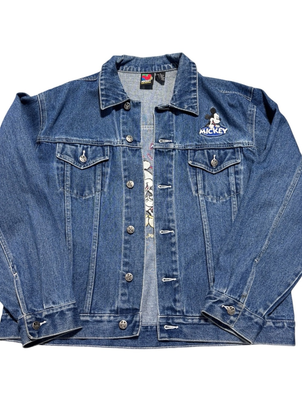Disney Men's Mickey Embroidered Denim Jacket in Blue